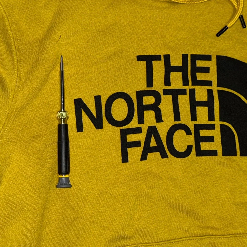 The‎ North Face Yellow Hoodie Sweatshirt Men's Size M Logo Pullover Casual Flaw